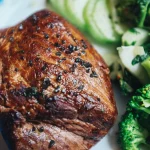 beef steak black salt closeup