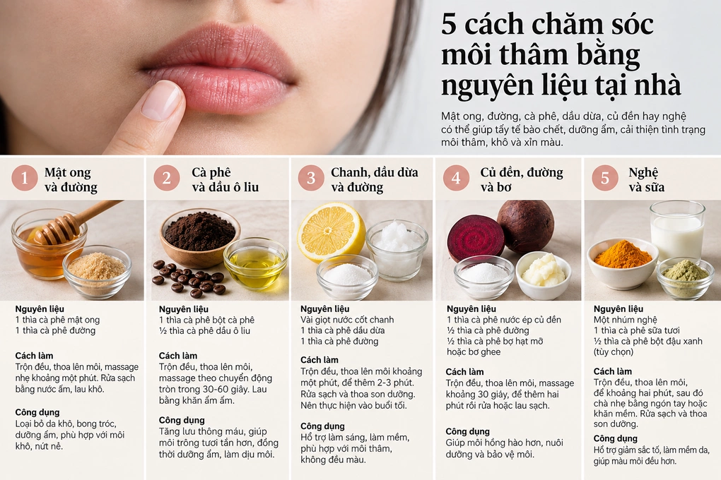 5 cách dưỡng môi bằng nguyên liệu có sẵn tại nhà